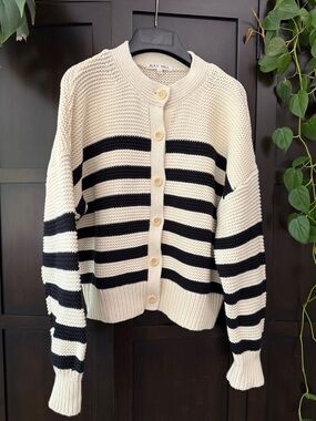 Alex Mill Cream & Black Striped Button Cardigan